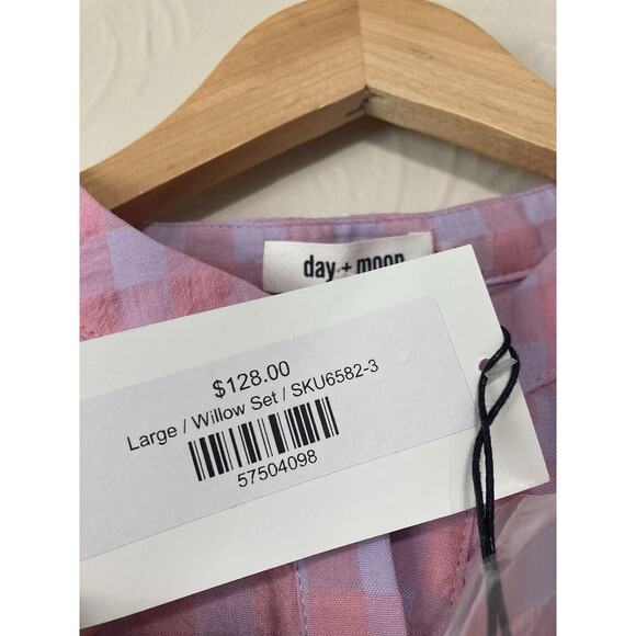 Day + Moon Gingham Ruffled Blouse In Pink Size Large - Picture 7 of 8